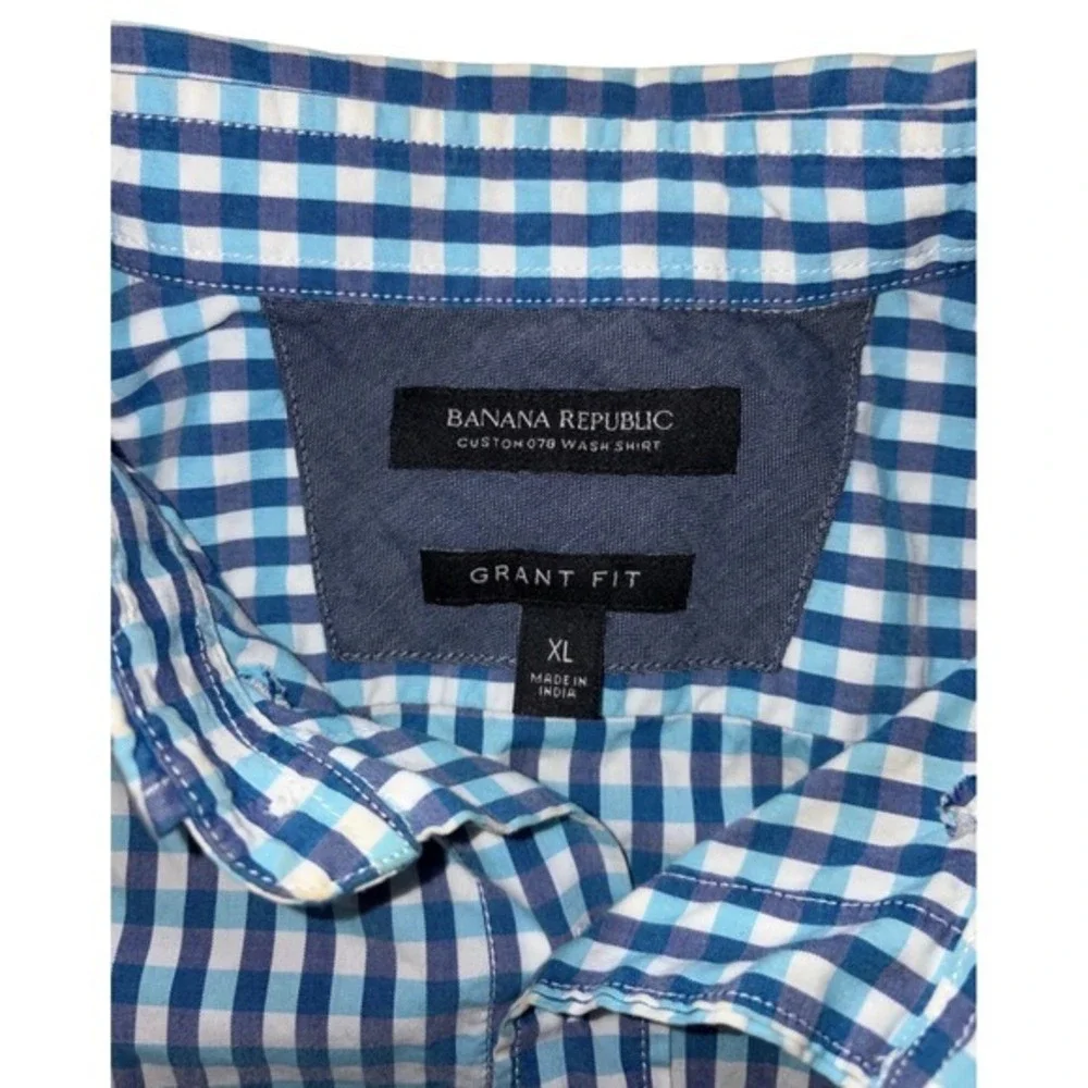 Banana Republic Grant Fit Mens XL‎ Blue Gingham Check Button Down Cotton Shirt